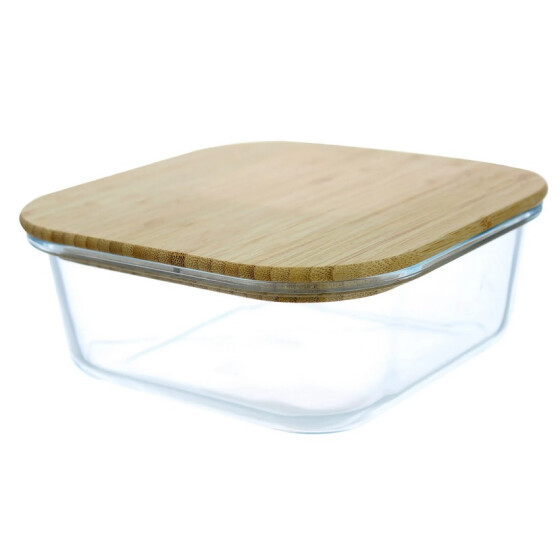 Sustania NOVARA Frischhaltedose aus Glas Bambusdeckel ca. 11,1 x 11,1 x 5,4 cm ca. 320 ml