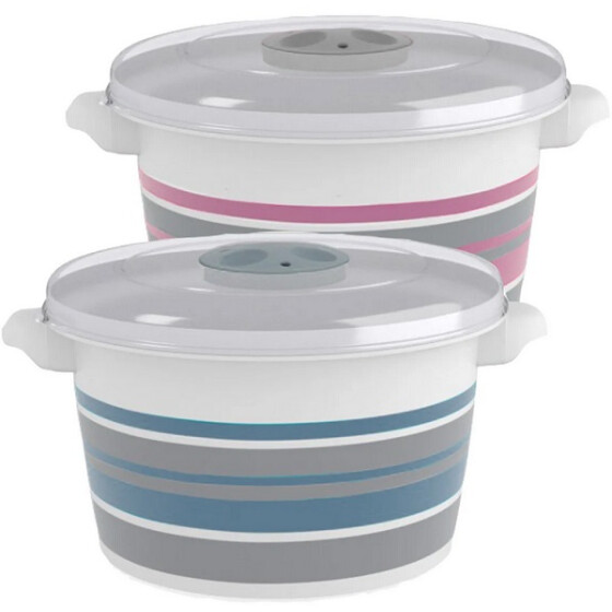 Centi Kunststoff Mikrowellendose weiß mit Streifen pastellfarben 16,5 x 11 cm ca. 1,5 Liter