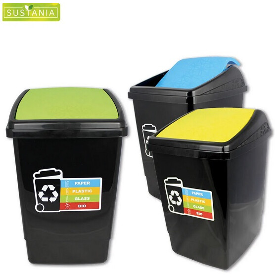 Abfalltsammler RECYCLING 3er-Set 12 Liter 26 x 22,5 x 35 cm Tonne Schwarz Deckel farbig