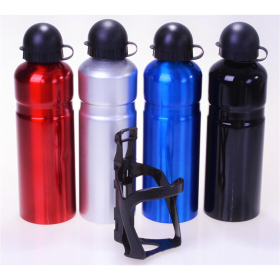 Filmer 46.771 SCHWARZ Fahrrad Trinkflasche aus Aluminium 750ml inkl. Halter