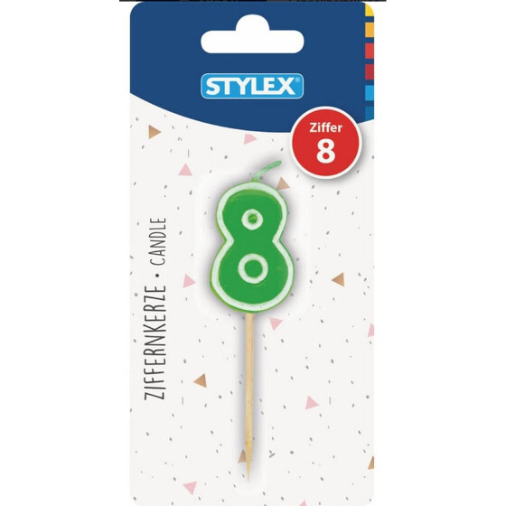 Stylex 10768 Kerze, Ziffer 8 - farbig auf Holzspieß