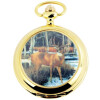 Taschenuhr Hirschmotiv goldfarben 45 mm Edelstahl Savonette Analog