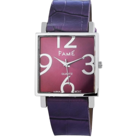 Damenuhr Kunstlederband lila große Ziffern eckiges Ziffernblatt