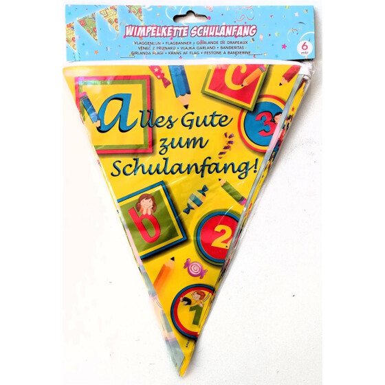 Wimpelkette "Schulanfang" bunt 15 Wimpel 6 m Länge 27 cm Höhe
