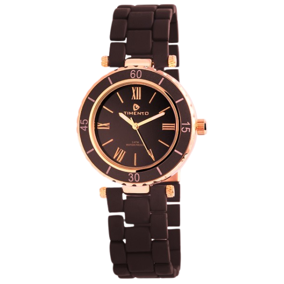 Damenuhr Armbanduhr Edelstahl schwarz/rosegold Analog Quartz 3 ATM Timento