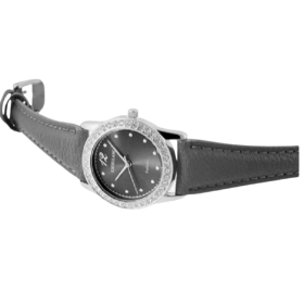 Damenuhr Uhr Armband Kunstleder anthrazit Steinchenbesatz