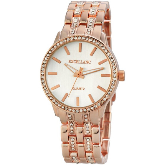 Damenuhr Armband Edelstahl rosegoldfarben Steinbesatz Analog Quartwerk