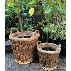 Sustania Stabiler Weidenkorb mit Henkel dunkelbraun/beige H= 30 cm d= 38 cm Plastikeinsatz