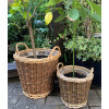 Sustania Stabiler Weidenkorb mit Henkel dunkelbraun/beige H= 30 cm d= 38 cm Plastikeinsatz