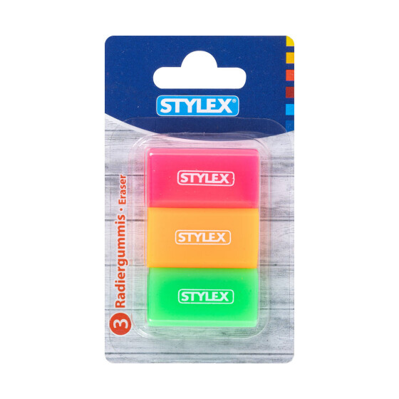 Stylex 34086 Radiergummi, 3er-Pack, Neon