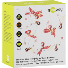 LED Lichterkette Kugeln & Schleifen Silberdraht 10 LED´s Bastel Dekobedarf Beleuchtung Goobay 60269