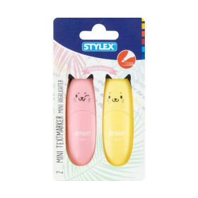 Mini Textmarker 2er-Pack Katzendesign verschiedene Farben Pastell
