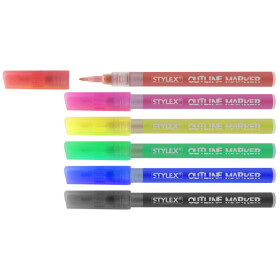 Outlinemarker Stifte 6er Set wasserfest Doppellinie...