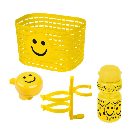 Ventura Kunstsoff Kinder Korb Set Gesicht gelb inkl. Klingel Trinkflasche 300 ml