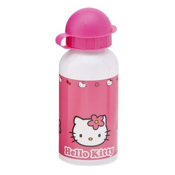 Hello Kitty Flasche ALU Trinkflasche rosa 400 ml Kunststoffkappe + Spender
