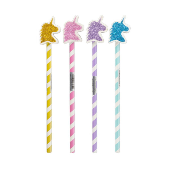 Bleistift Schaftbedruckung Radiergummi Einhorn BLAU Glitzer 1 Stück