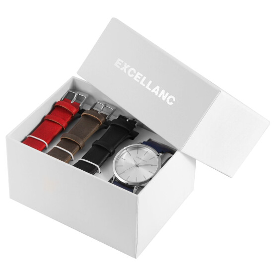 Excellanc Geschenkset mit Damenuhr und drei Wechselarmbändern